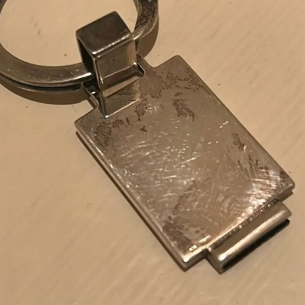 Gucci Silver Tone Logo Tag Keyring Keychain Luxe Minimalist Everyday Key Holder